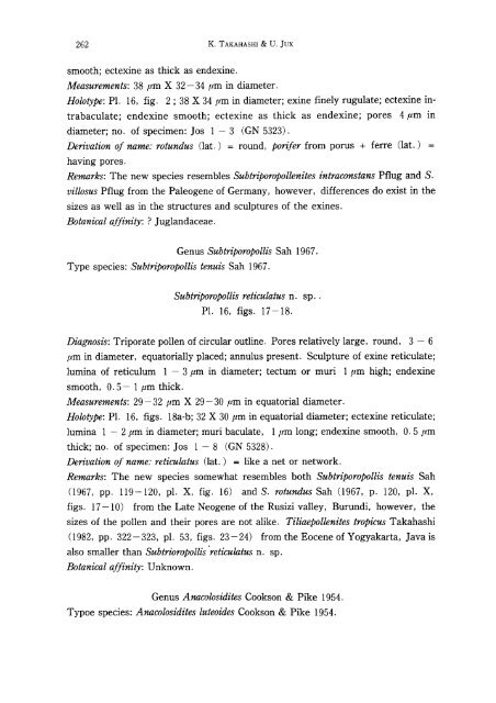 Palynology of Middle Tertiary lacustrine deposits