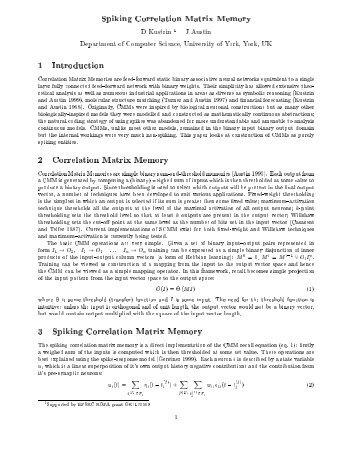 Spiking Correlation Matrix Memory 1 Introduction 2 Correlation ...