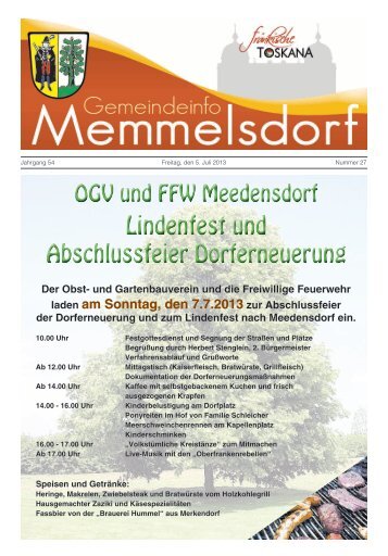 Lindenfest und Abschlussfeier Dorferneuerung ... - Memmelsdorf