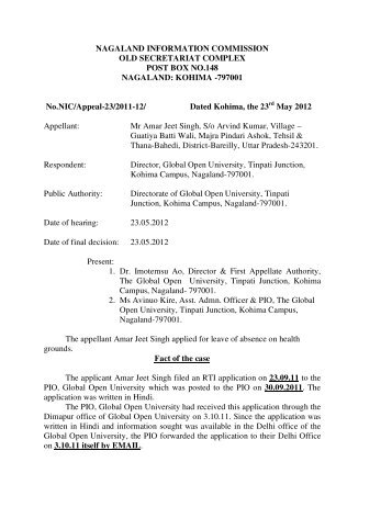 23 May'12 - Nagaland State Information Commission