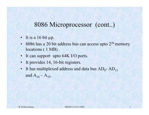 8086 Microprocessor (cont..) - nptel