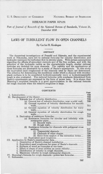 Laws of turbulent flow in open channels - NIST Page