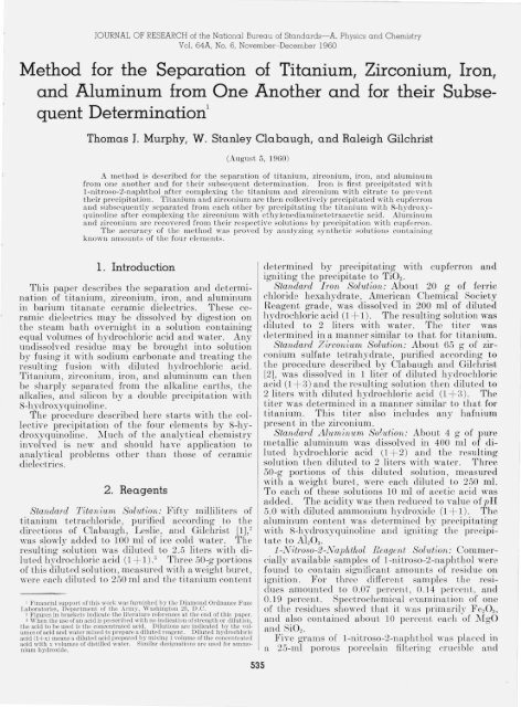 Method for the separation of titanium, zirconium, iron ... - NIST Page