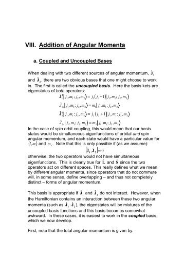VIII. Addition of Angular Momenta
