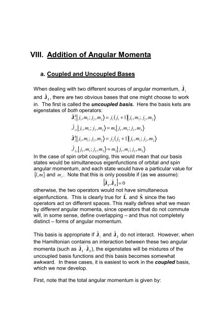 VIII. Addition of Angular Momenta