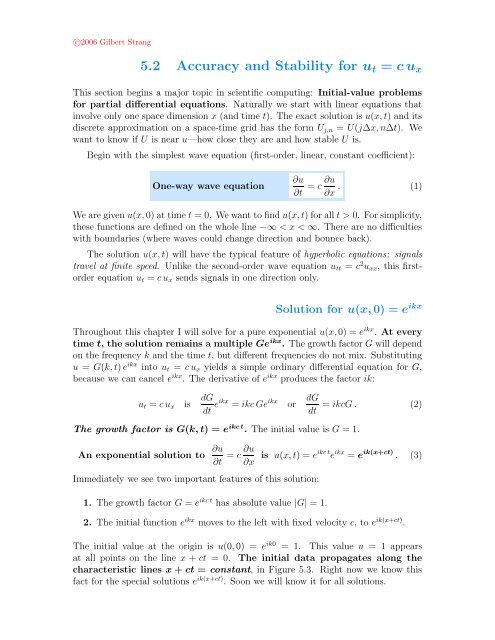5.2 Accuracy and Stability for u t = cux