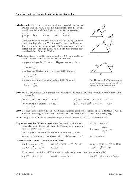 Trigonometrie des rechtwinkeligen Dreiecks - oeppi