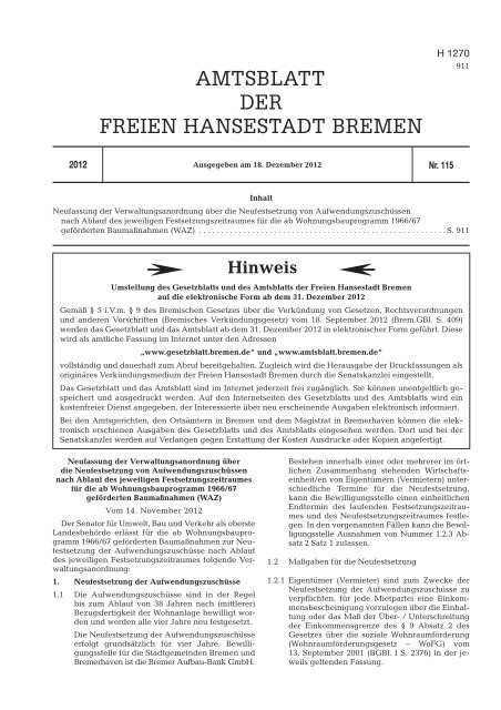 AMTSBLATT DER FREIEN HANSESTADT BREMEN - E-LIB