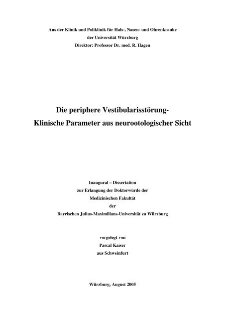 Die periphere Vestibularisstörung - OPUS - Universität Würzburg