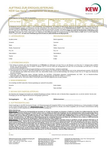 AUFTRAG ZUR ERDGASLIEFERUNG KEW Gas Vario