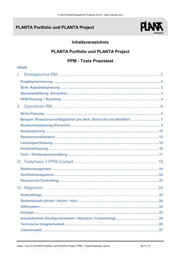 PLANTA Portfolio und PLANTA Project Inhaltsverzeichnis ... - CSP AG