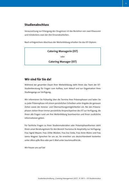 Studienbeschreibung Catering Management - IST-Studieninstitut