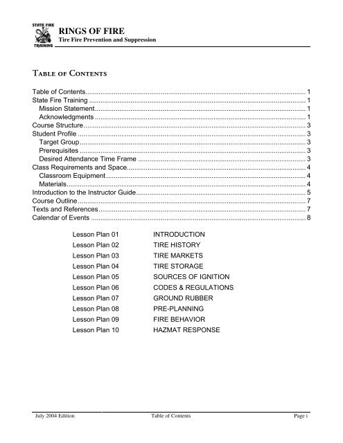 RINGS OF FIRE Table of Contents - Office of the State Fire Marshal