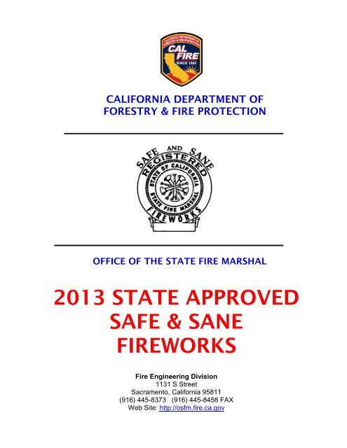 Safe & Sane Fireworks Book 2013 - Office of the State Fire Marshal