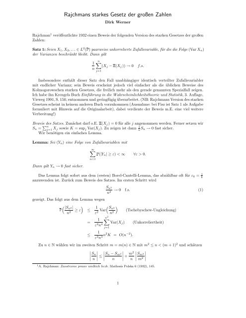 Rajchmans starkes Gesetz der großen Zahlen
