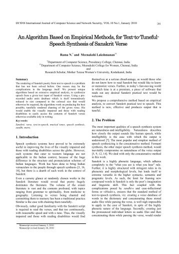 Speech Synthesis of Sanskrit Verse - IJCSNS - International Journal ...