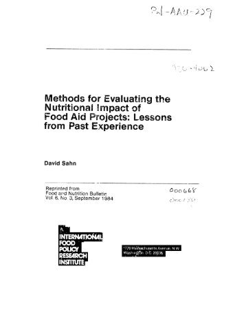 Methods for Evaluating the Nutritional Impact of Food Aid Projects ...