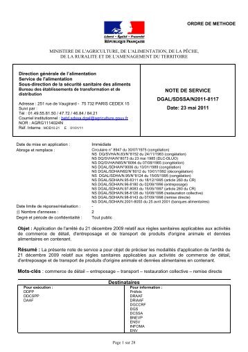 Note de service DGAL/SDSSA/N2011-8117 du - NosoBase