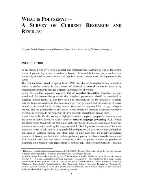 Реферат: Semantic Fields And Polysemy Essay Research Paper