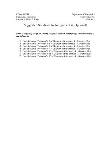 Suggested Solutions to Assignment 4 (Optional) - Trent University