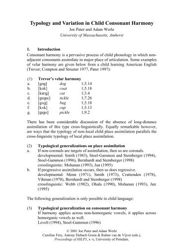 Typology and variation in child consonant harmony - University of ...