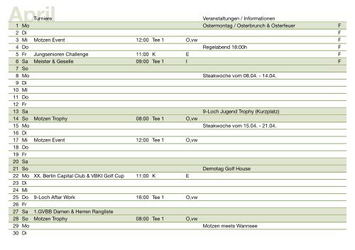 Turnier- & Veranstaltungskalender 2013 - Golfclub Motzen