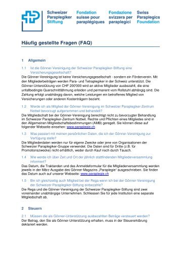 Häufig gestellte Fragen (FAQ) - Schweizer Paraplegiker-Gruppe