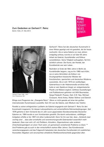 Zum Gedenken an Gerhard F. Reinz - Bundesverband Deutscher ...