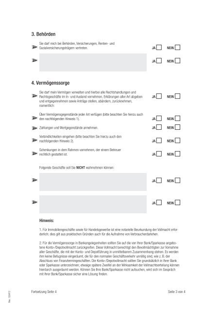 Patientenverfügung / Betreuungsverfügung / Vorsorgevollmacht