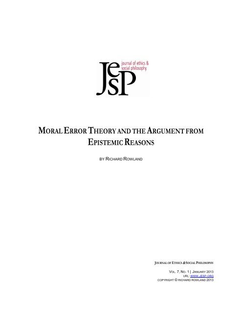 Moral Error Theory and the Argument from Epistemic ... - Journal