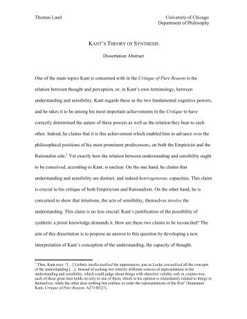 Land, Dissertation Abstract - The Department of Philosophy ...