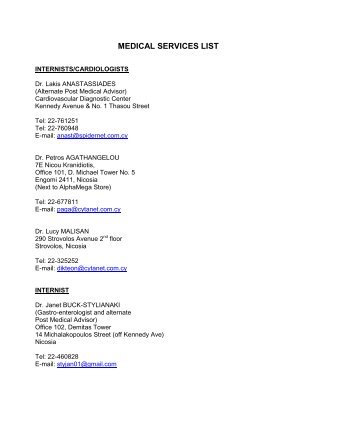 MEDICAL SERVICES LIST