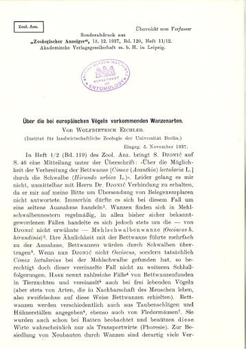 „Zoologischer Anzeiger“, 15. 12. 1937, Bd. 120, Heft ... - Phthiraptera