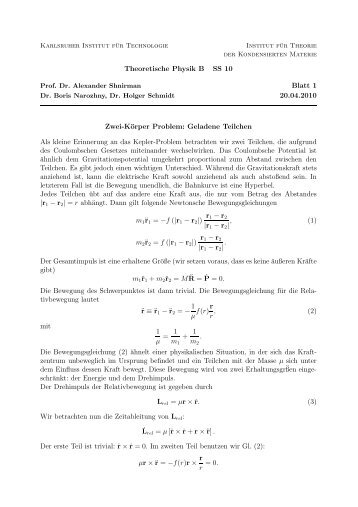 Theoretische Physik B SS 10 Blatt 1 20.04.2010 Zwei-Körper Problem