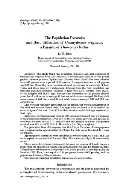 The population dynamics and host utilization of ... - Phthiraptera