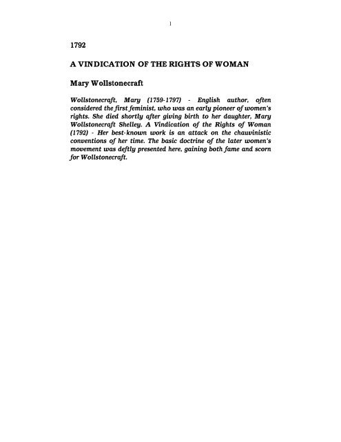 1792 A VINDICATION OF THE RIGHTS OF WOMAN ... - Pink Monkey