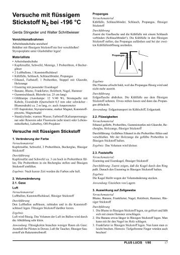 Versuche mit flüssigem Stickstoff N bei -196 °C - Universität Wien