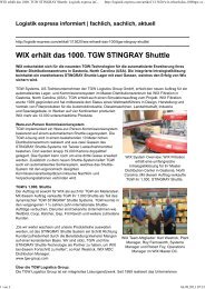 WIX erhält das 1000. TGW STINGRAY Shuttle - TGW Logistics Group