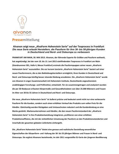 Pressemitteilung - Alvanon