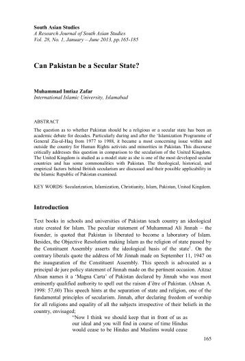 Can Pakistan be a Secular State? - University of the Punjab