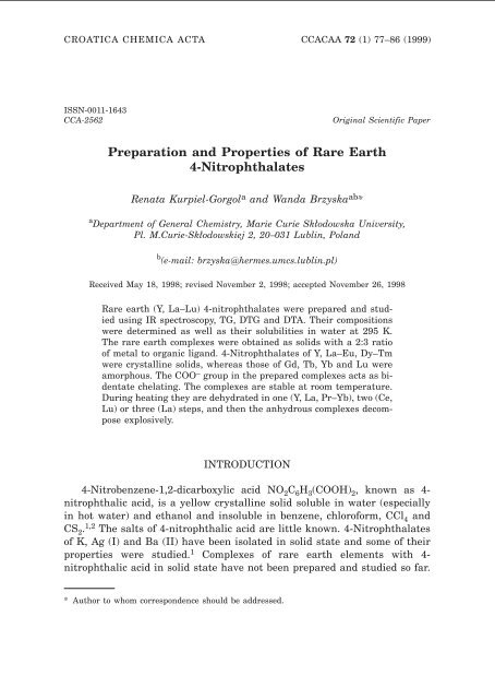Preparation and Properties of Rare Earth 4-Nitrophthalates