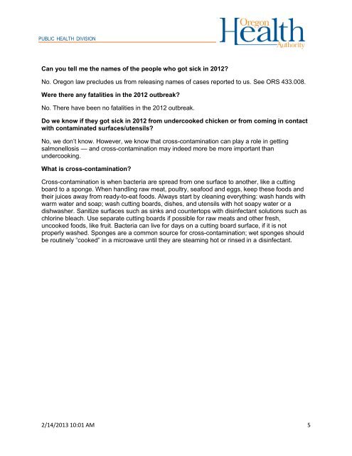 FAQ: 2012 Salmonella Heidelberg Outbreak - Public Health