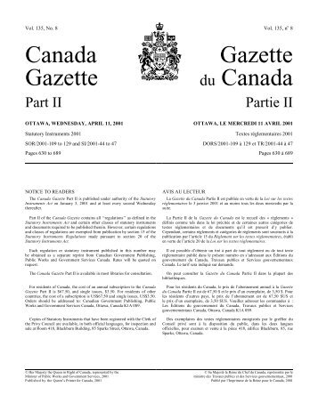 Canada Gazette Part II - Publications du gouvernement du Canada