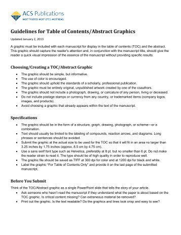 Guidelines for Table of Contents/Abstract Graphics
