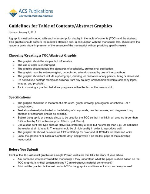 Guidelines for Table of Contents/Abstract Graphics