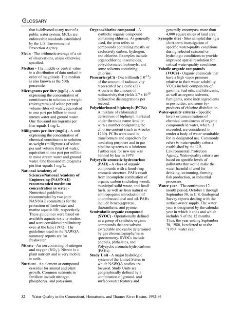 Water Quality in the Connecticut, Housatonic, and Thames ... - USGS