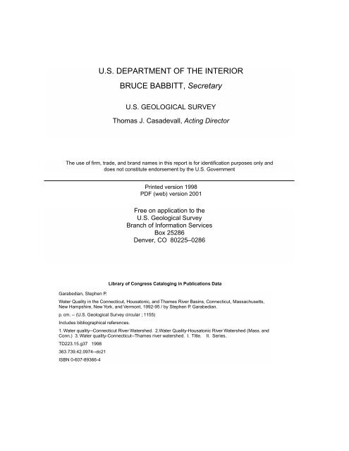 Water Quality in the Connecticut, Housatonic, and Thames ... - USGS