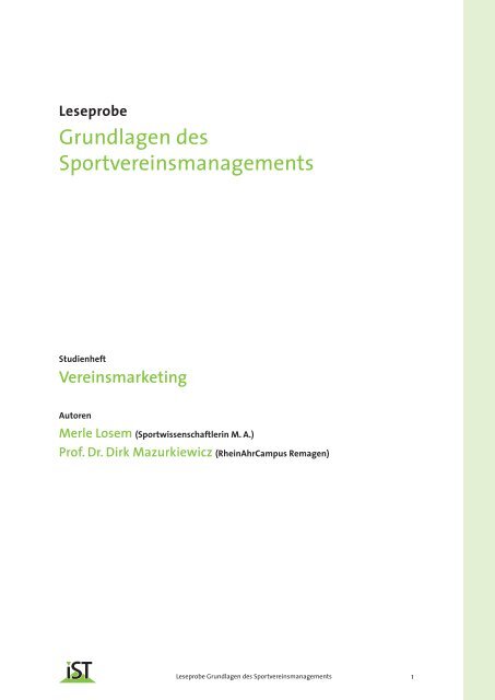 Grundlagen des Sportvereinsmanagements - IST-Studieninstitut