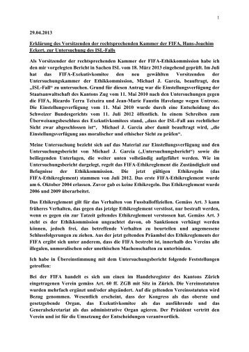 Erklärung von Hans-Joachim Eckert zur Untersuchung ... - FIFA.com