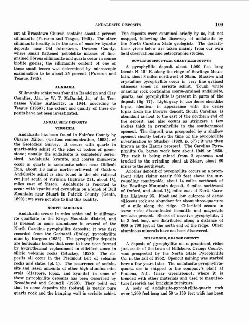 Kyanite, Sillimanite, and Andalusite Deposits of the Southeastern ...